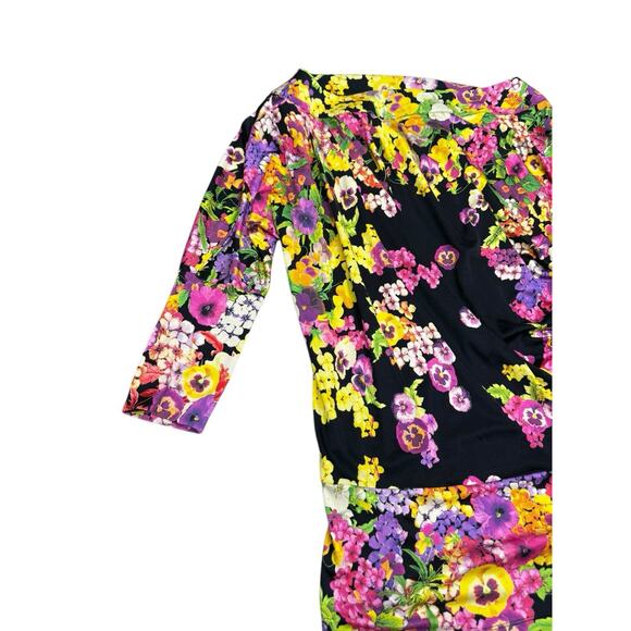 Roberto Cavalli Class Silk Floral Blouse Sz 8 Black Multicolor Off Shoulder 3/4 - Picture 3 of 11